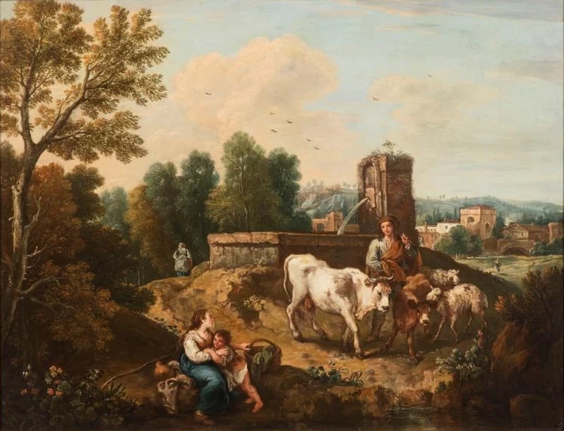 Paesaggio con famiglia di pastori